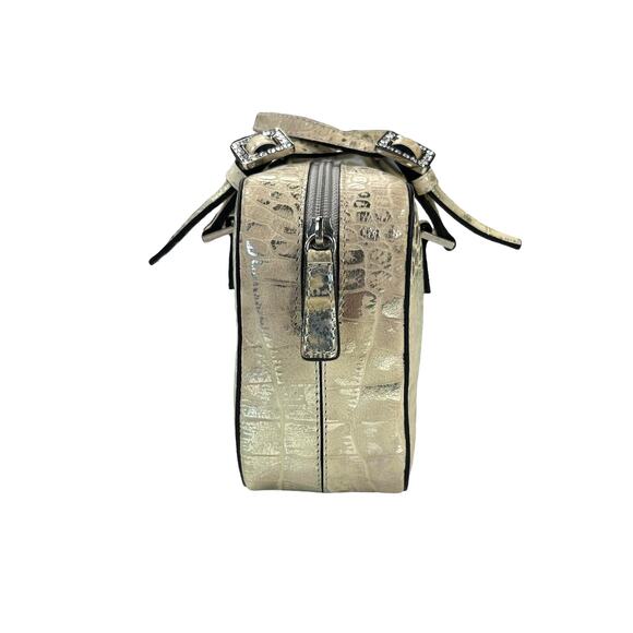 Adrienne Vittadini Metallic Gold Silver Rhinestone Buckle Double Handle Handbag - Picture 6 of 8